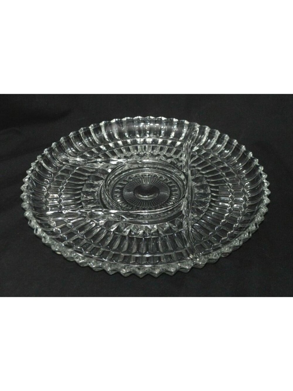 Vintage Jeannette Glass Divided Relish Dish Platter National Rib Sunburst 12"